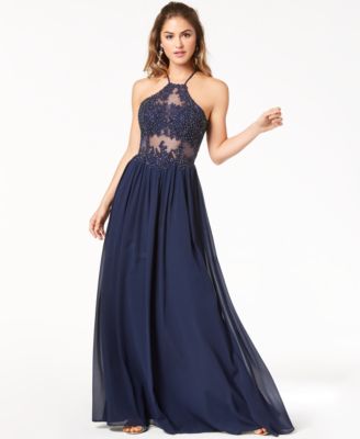 Blue Halter Prom Dress